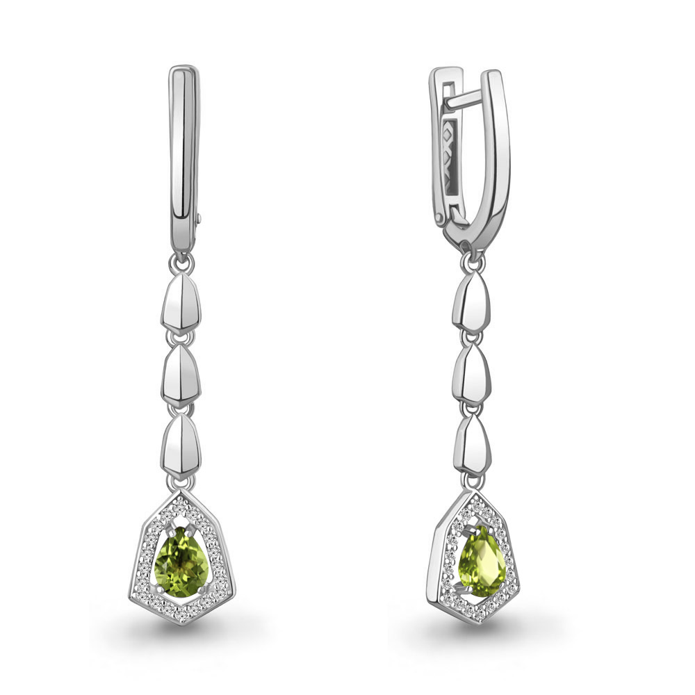 45016807А Серьги из Серебра с фианитами, хризолитами