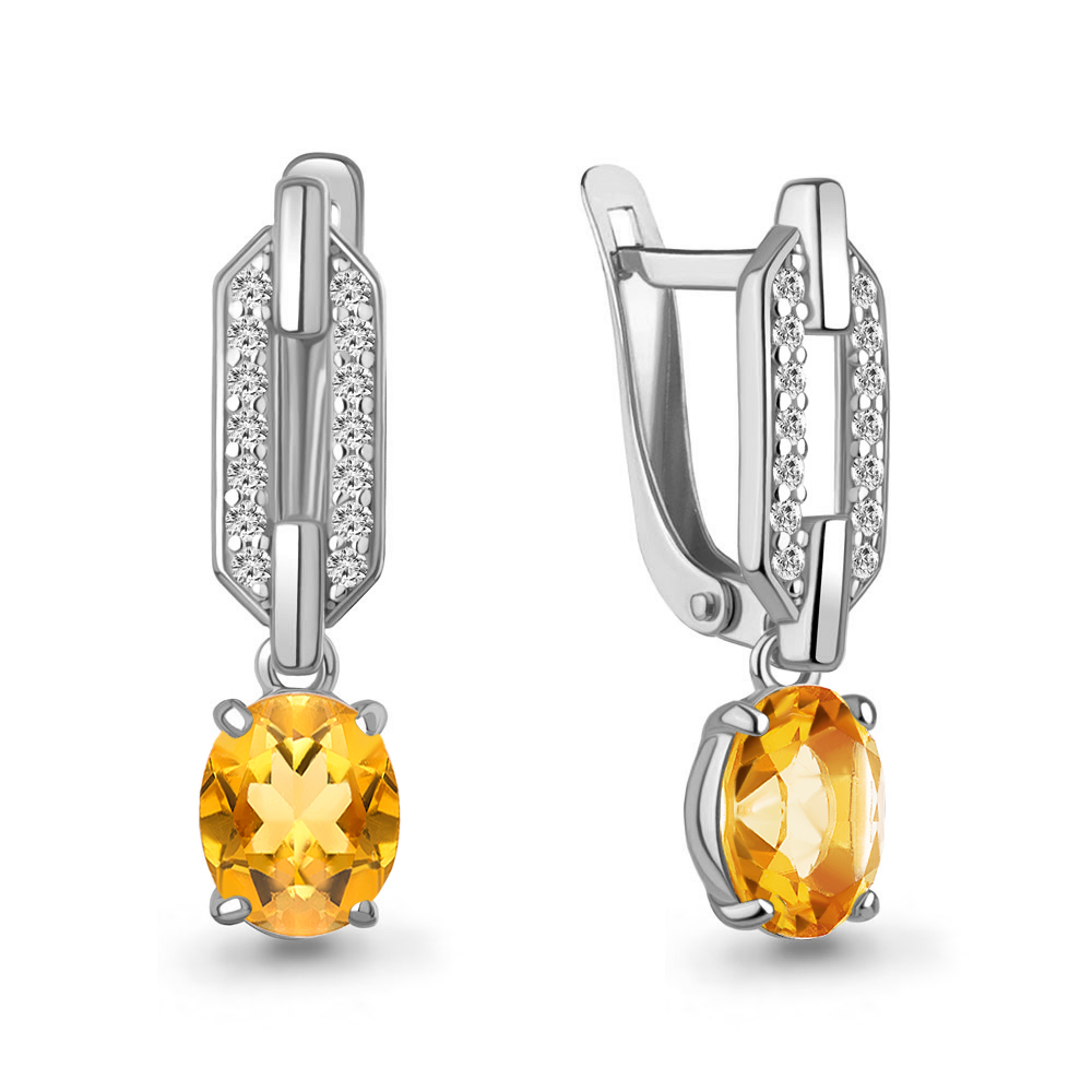 45017006А Серьги из Серебра с фианитами, цитринами