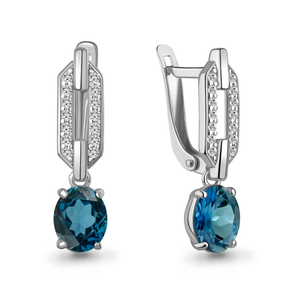 45017008А Серьги из Серебра с топазами лондон блю, фианитами