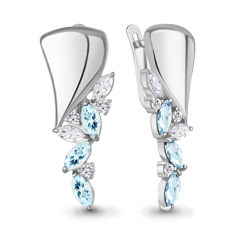 45017202А Серьги из Серебра с топазами скай блю, фианитами