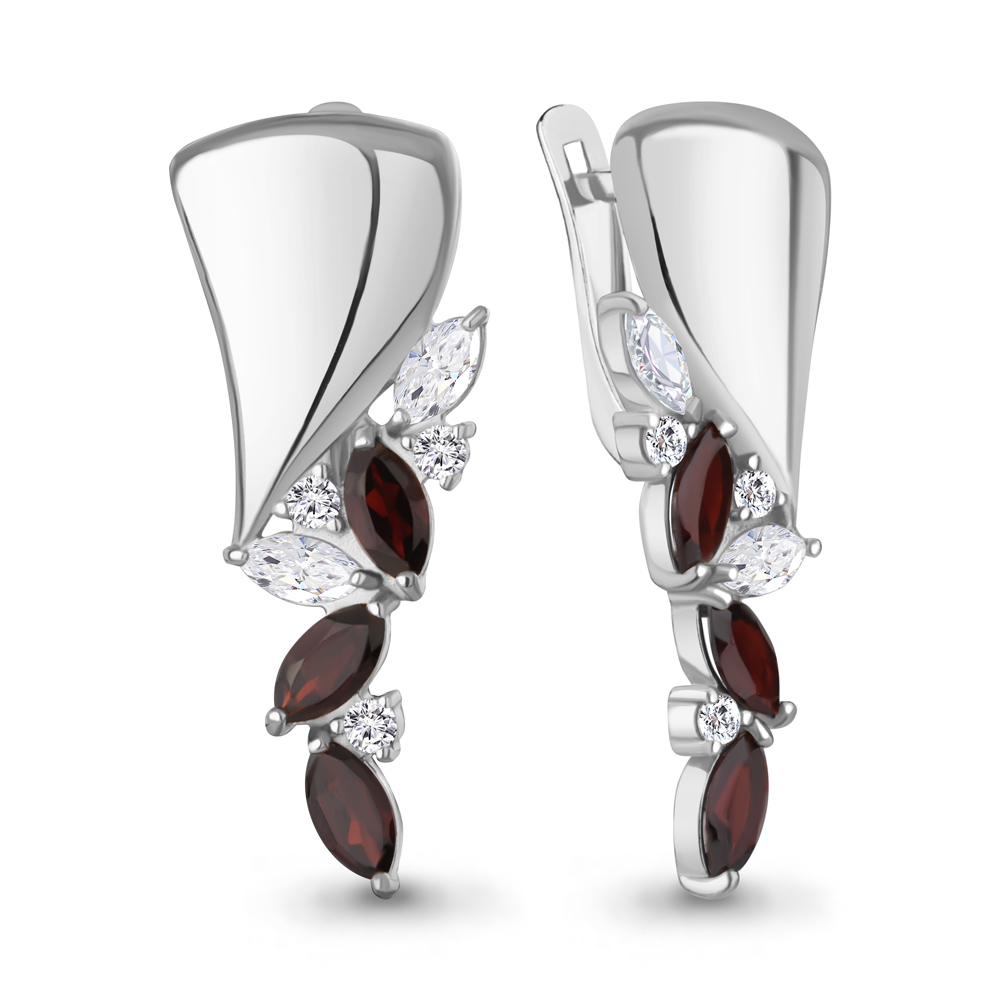 45017203А Серьги из Серебра с гранатами, фианитами
