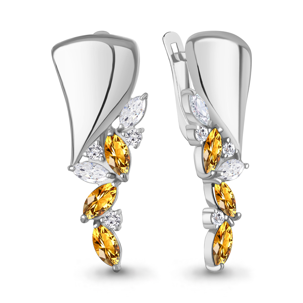 45017206А Серьги из Серебра с фианитами, цитринами