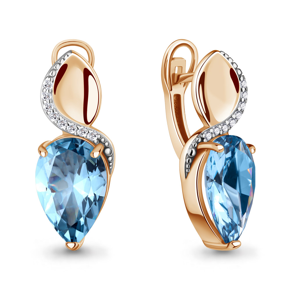 45017392А Серьги из Золота с нанотопазами свисс, фианитами