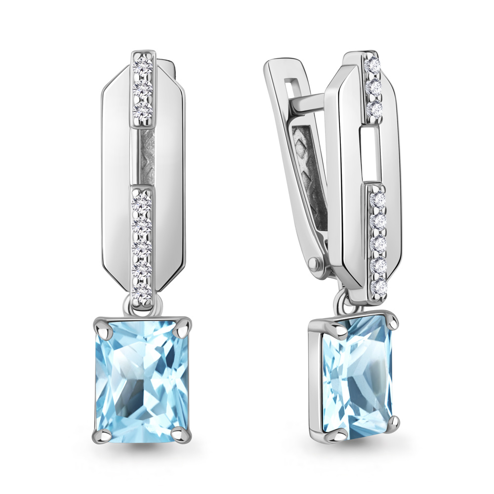 45017402А Серьги из Серебра с топазами скай блю, фианитами