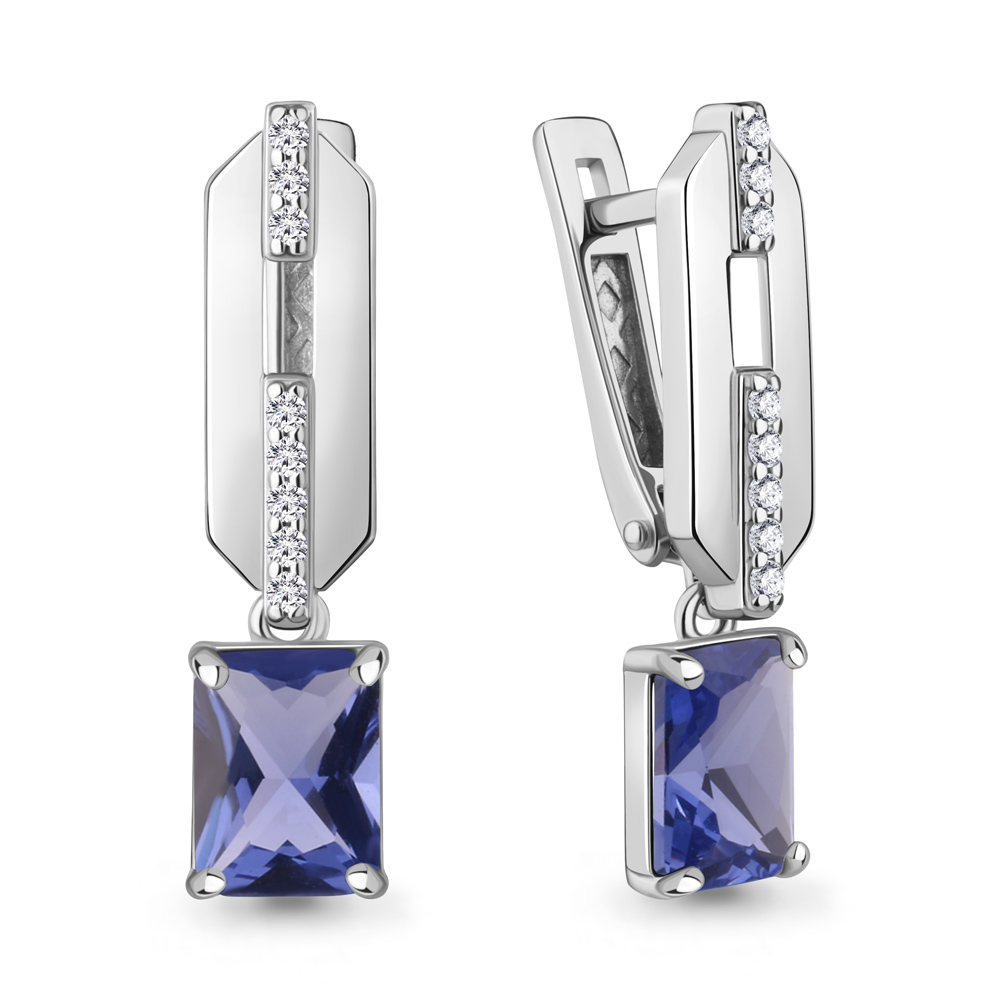 450174603А Серьги из Серебра с нанотанзанитами иск., фианитами