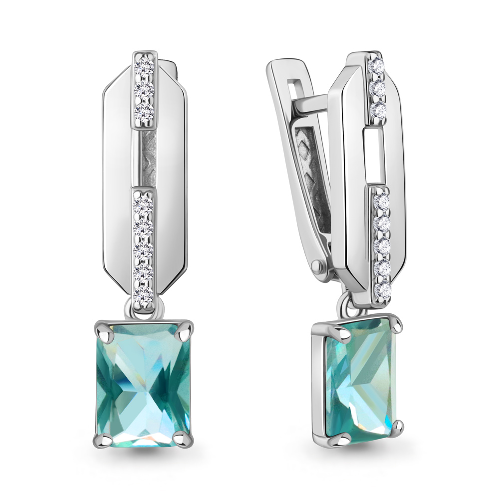 45017488А Серьги из Серебра с нанотурмалинами иск., фианитами