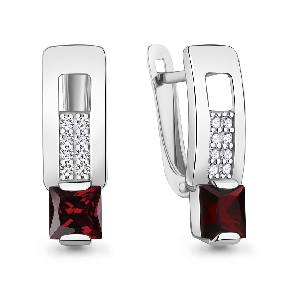 45017503А Серьги из Серебра с гранатами, фианитами