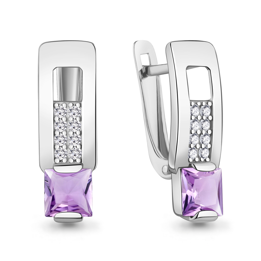 45017504А Серьги из Серебра с аметистами, фианитами