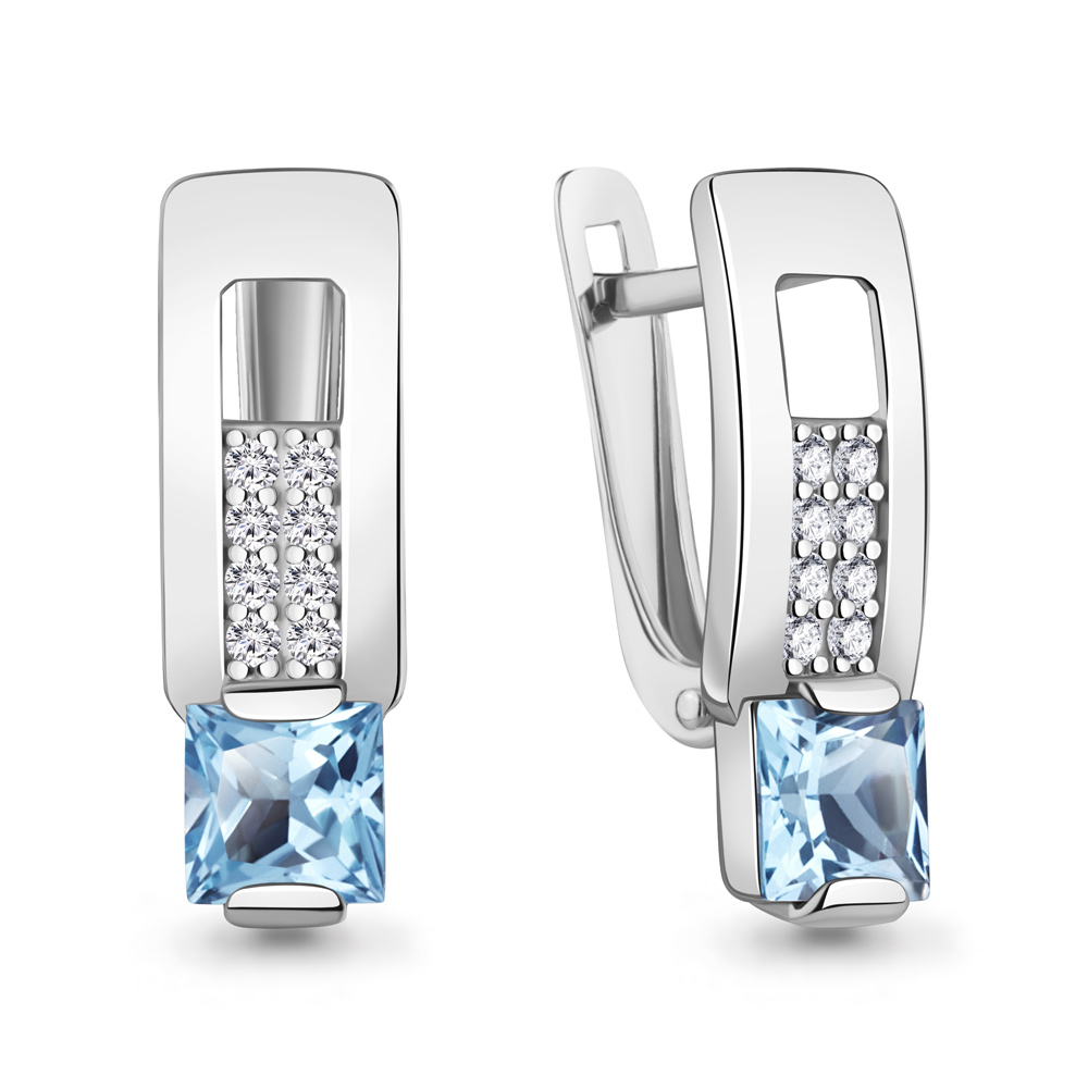45017505А Серьги из Серебра с топазами свисс блю, фианитами