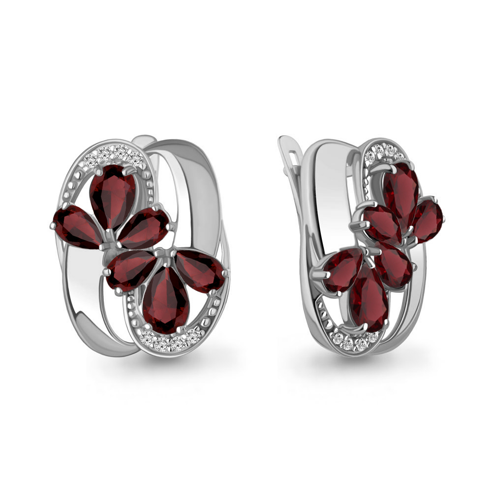 45017603А Серьги из Серебра с гранатами, фианитами