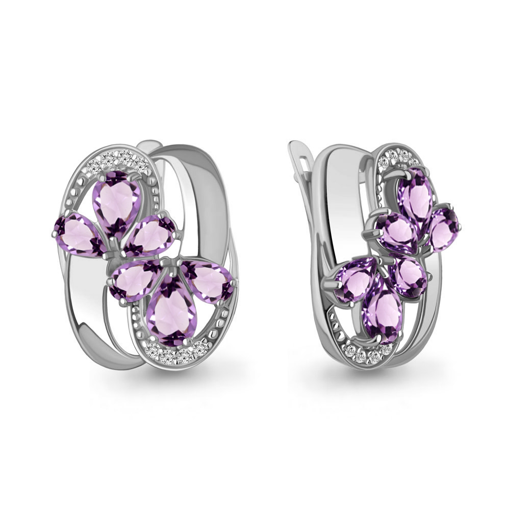 45017604А Серьги из Серебра с аметистами, фианитами