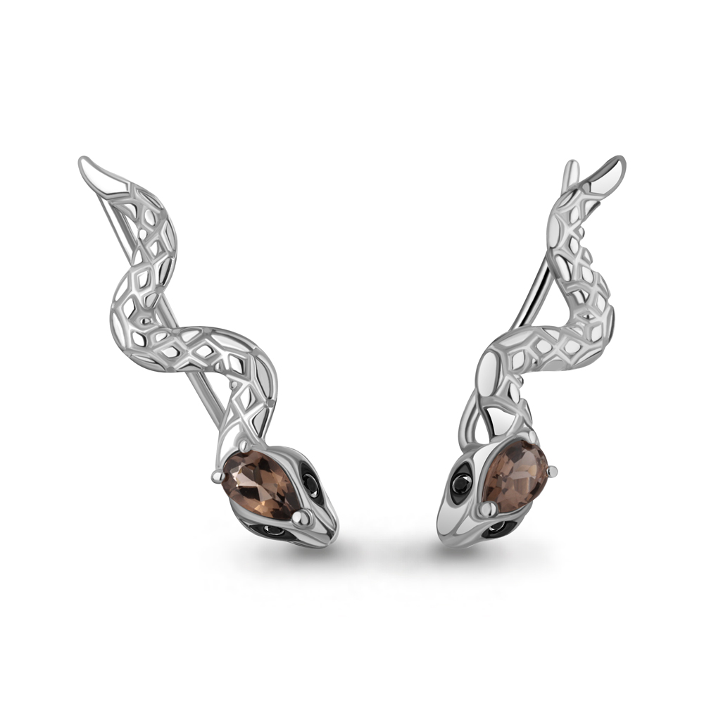 45017701Ч Серьги из Серебра с кварцами дымчатыми, нанокристаллами