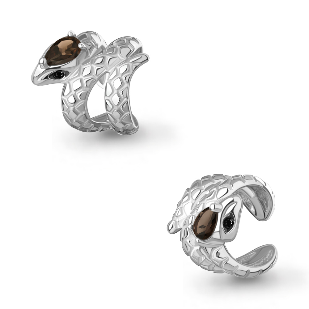 45017801Ч Серьга из Серебра с кварцем дымчатым, нанокристаллами