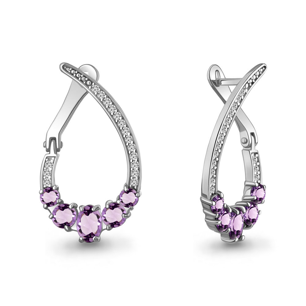 45018304А Серьги из Серебра с аметистами, фианитами
