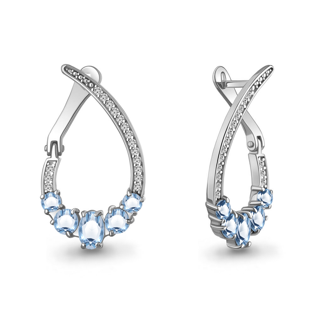 45018305А Серьги из Серебра с топазами свисс блю, фианитами