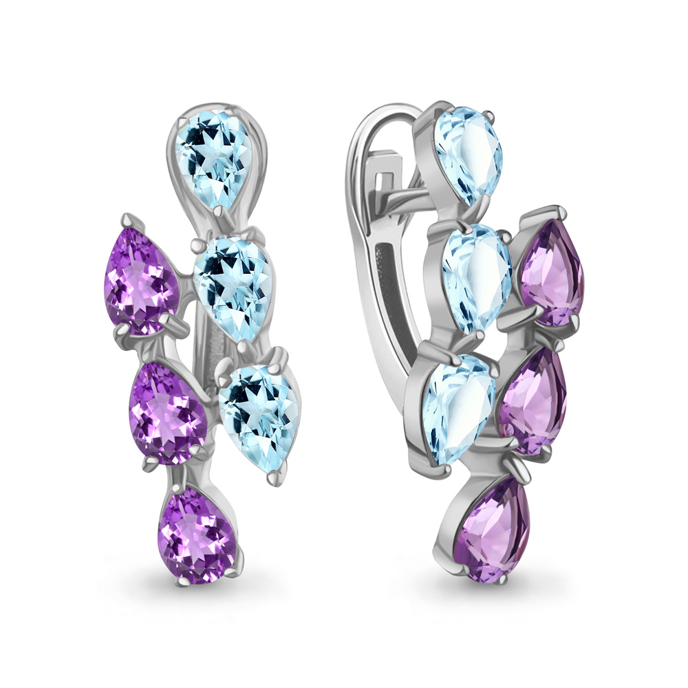 45018477 Серьги из Серебра с аметистами, топазами скай блю