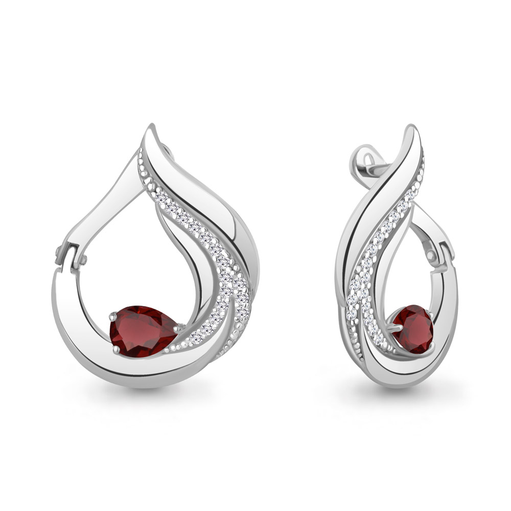 45018503А Серьги из Серебра с гранатами, фианитами