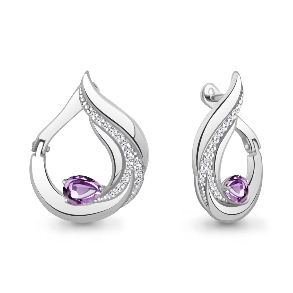 45018504А Серьги из Серебра с аметистами, фианитами