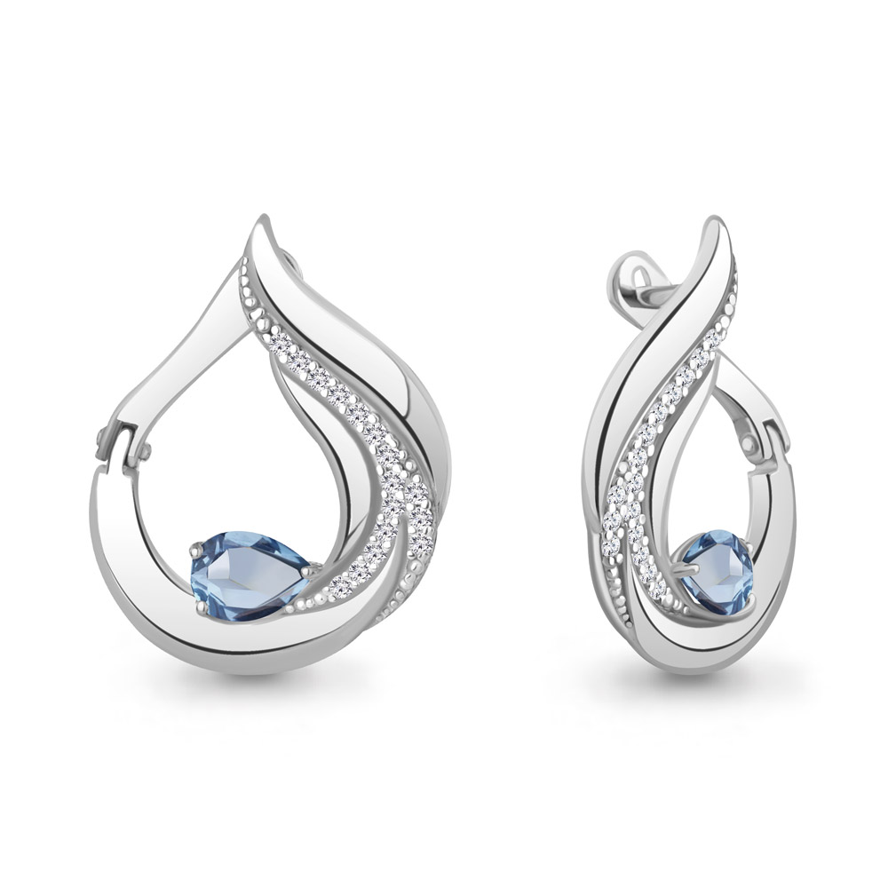 45018505А Серьги из Серебра с топазами свисс блю, фианитами