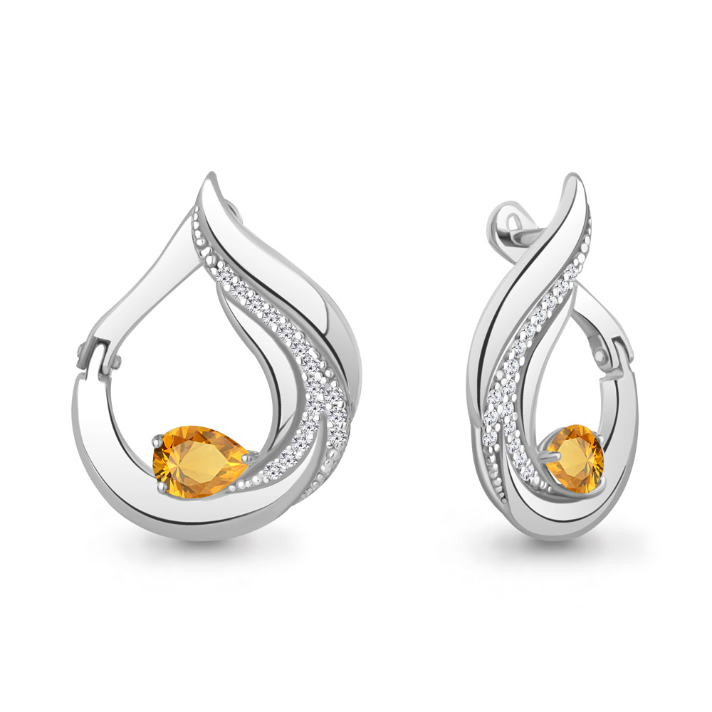 45018506А Серьги из Серебра с фианитами, цитринами