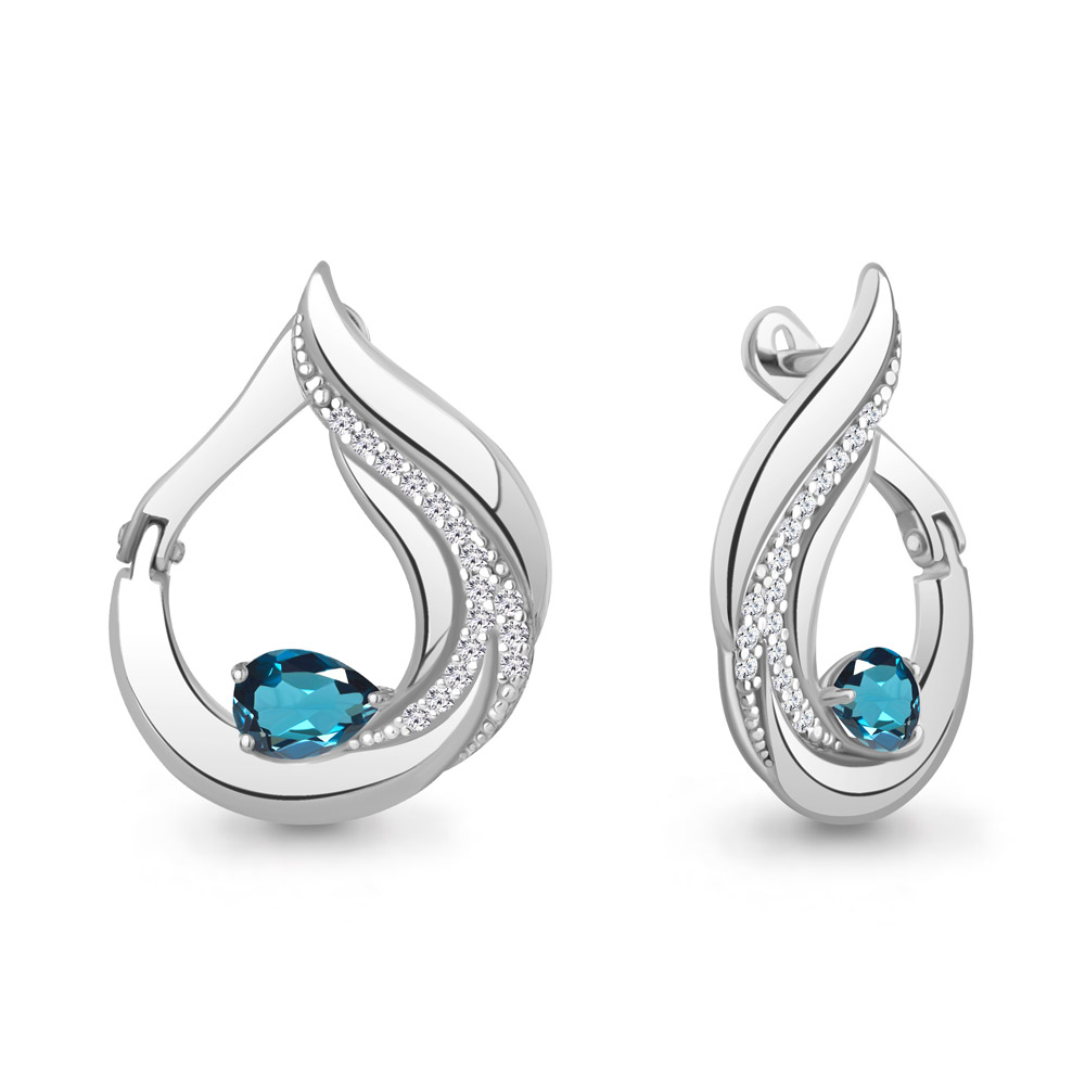 45018508А Серьги из Серебра с топазами лондон блю, фианитами