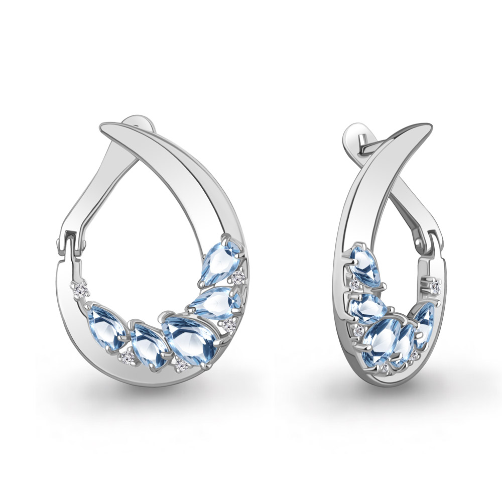 45018605А Серьги из Серебра с топазами свисс блю, фианитами