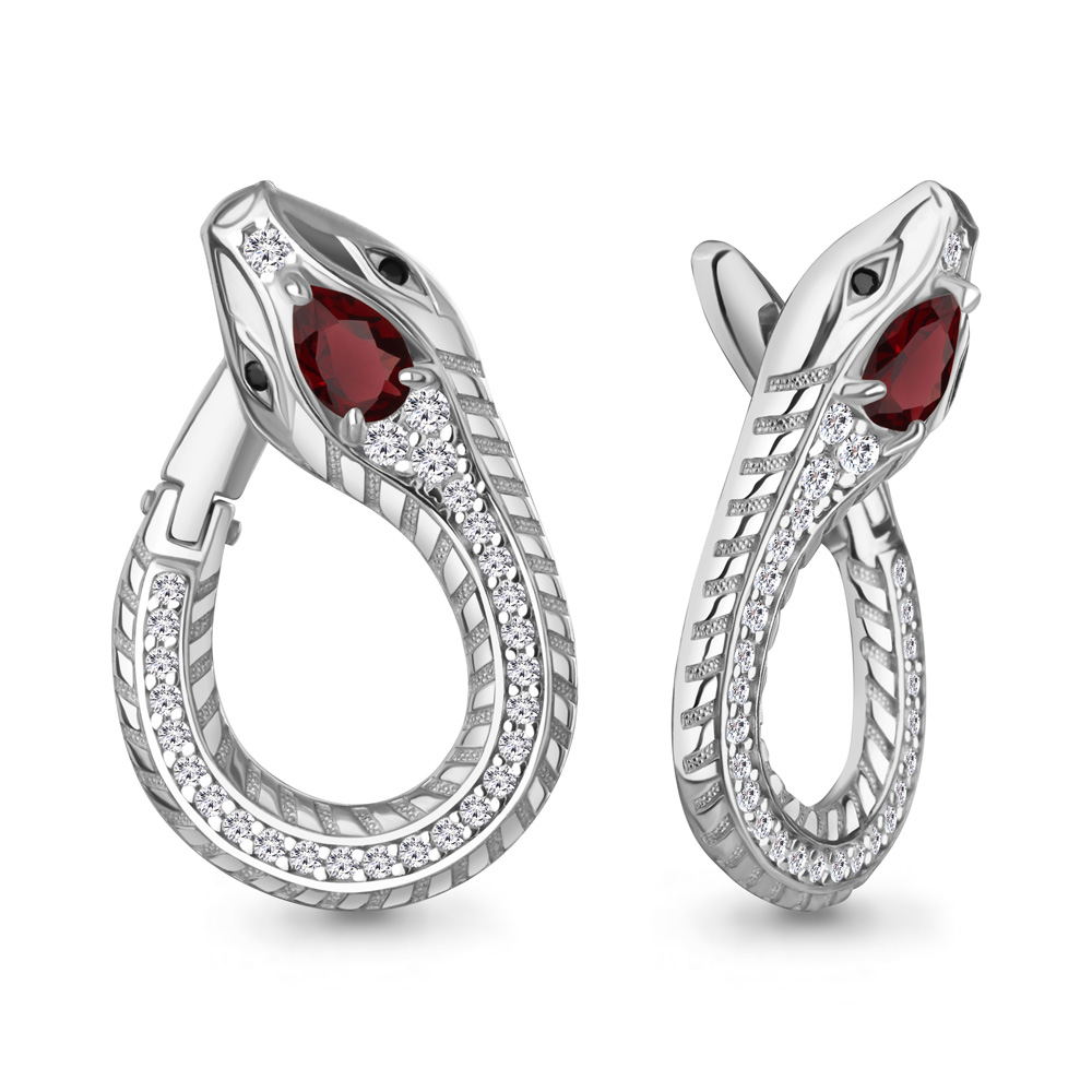 45018903АЧ Серьги из Серебра с гранатами, нанокристаллами, фианитами