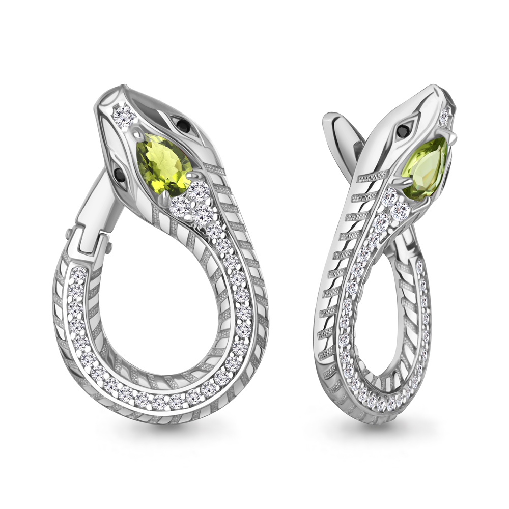 45018907АЧ Серьги из Серебра с нанокристаллами, фианитами, хризолитами