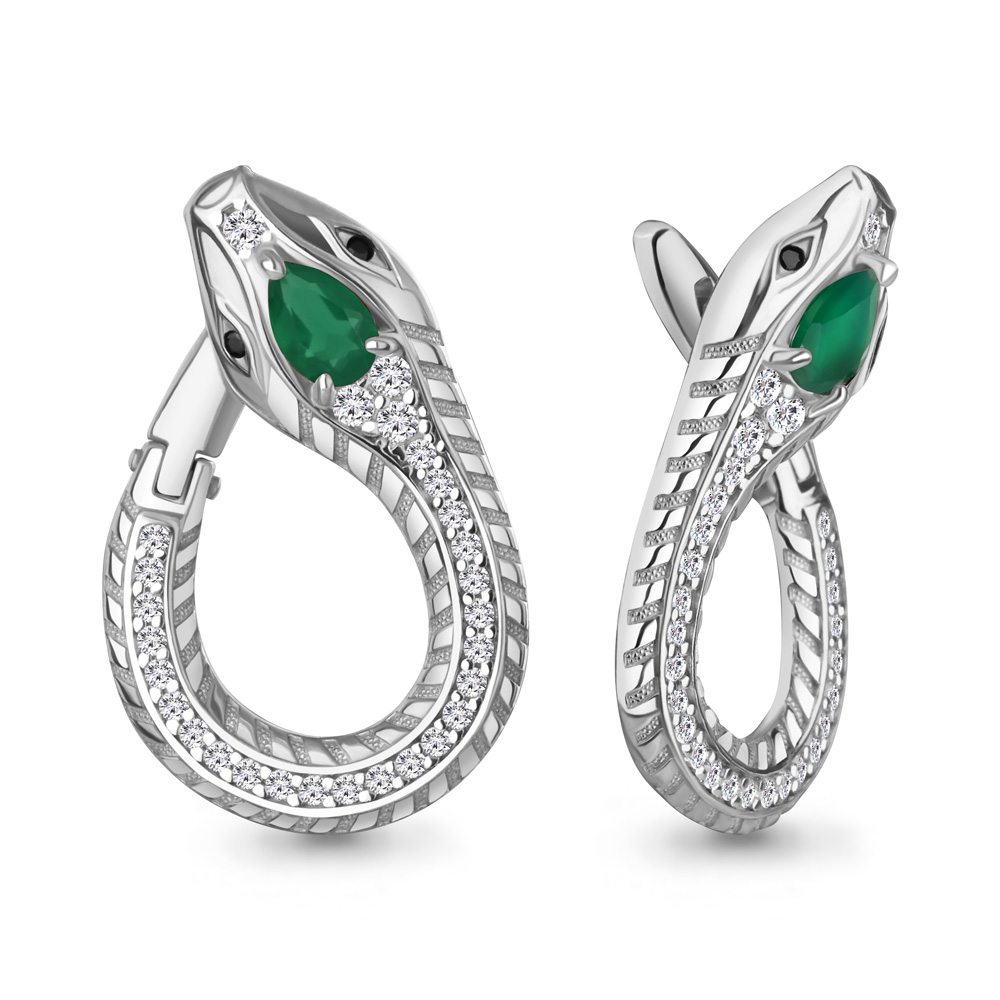 45018909АЧ Серьги из Серебра с агатами, нанокристаллами, фианитами