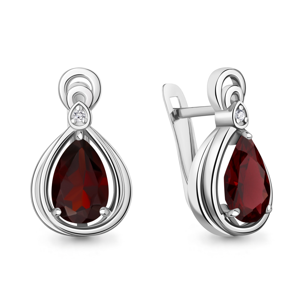 45019303А Серьги из Серебра с гранатами, фианитами