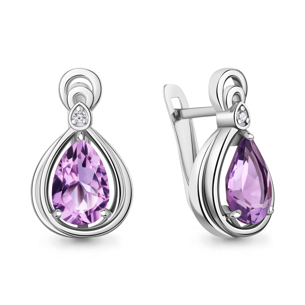 45019304А Серьги из Серебра с аметистами, фианитами