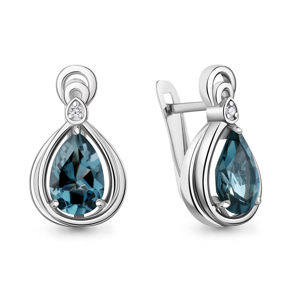 45019308А Серьги из Серебра с топазами лондон блю, фианитами