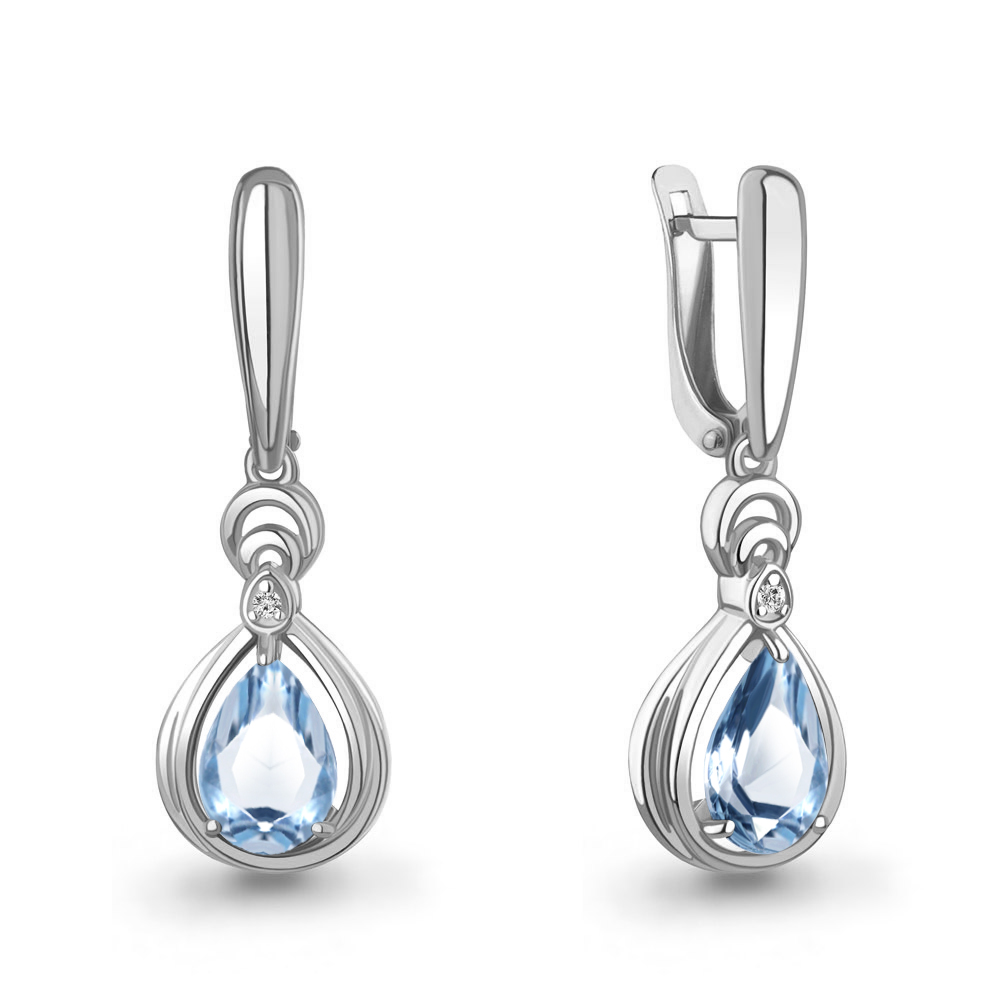 45019405А Серьги из Серебра с топазами свисс блю, фианитами