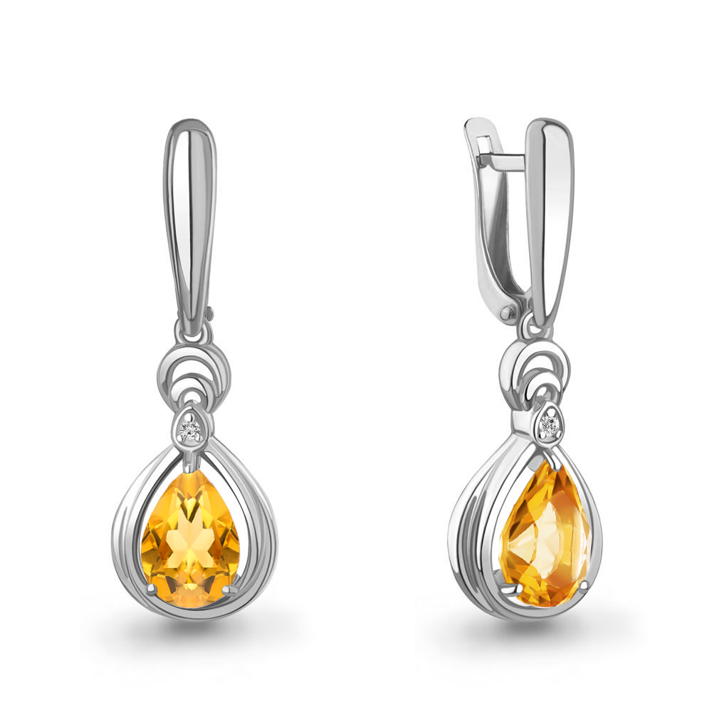45019406А Серьги из Серебра с фианитами, цитринами