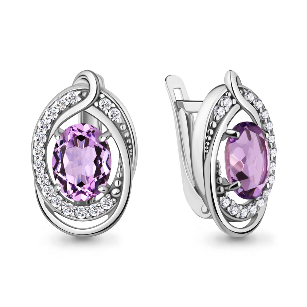45019504А Серьги из Серебра с аметистами, фианитами
