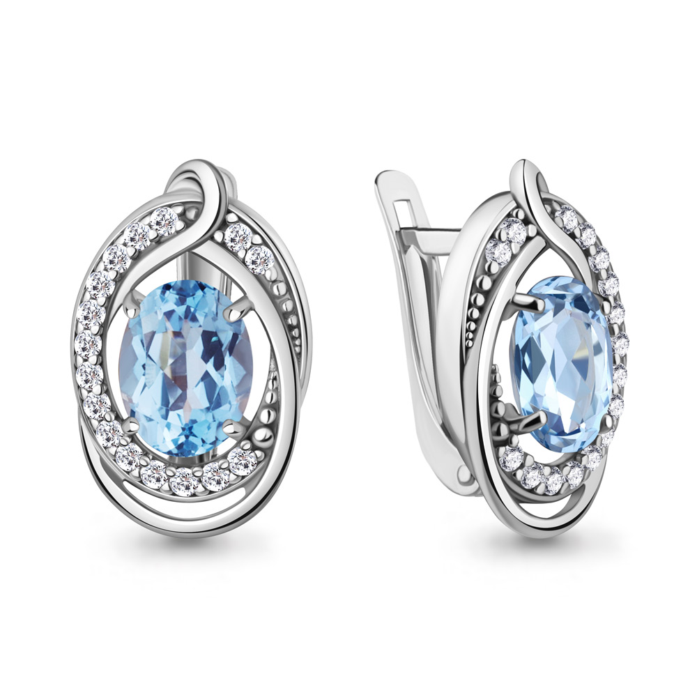 45019505А Серьги из Серебра с топазами свисс блю, фианитами
