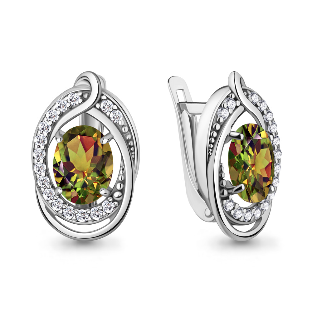 45019519А Серьги из Серебра с султанитами иск., фианитами