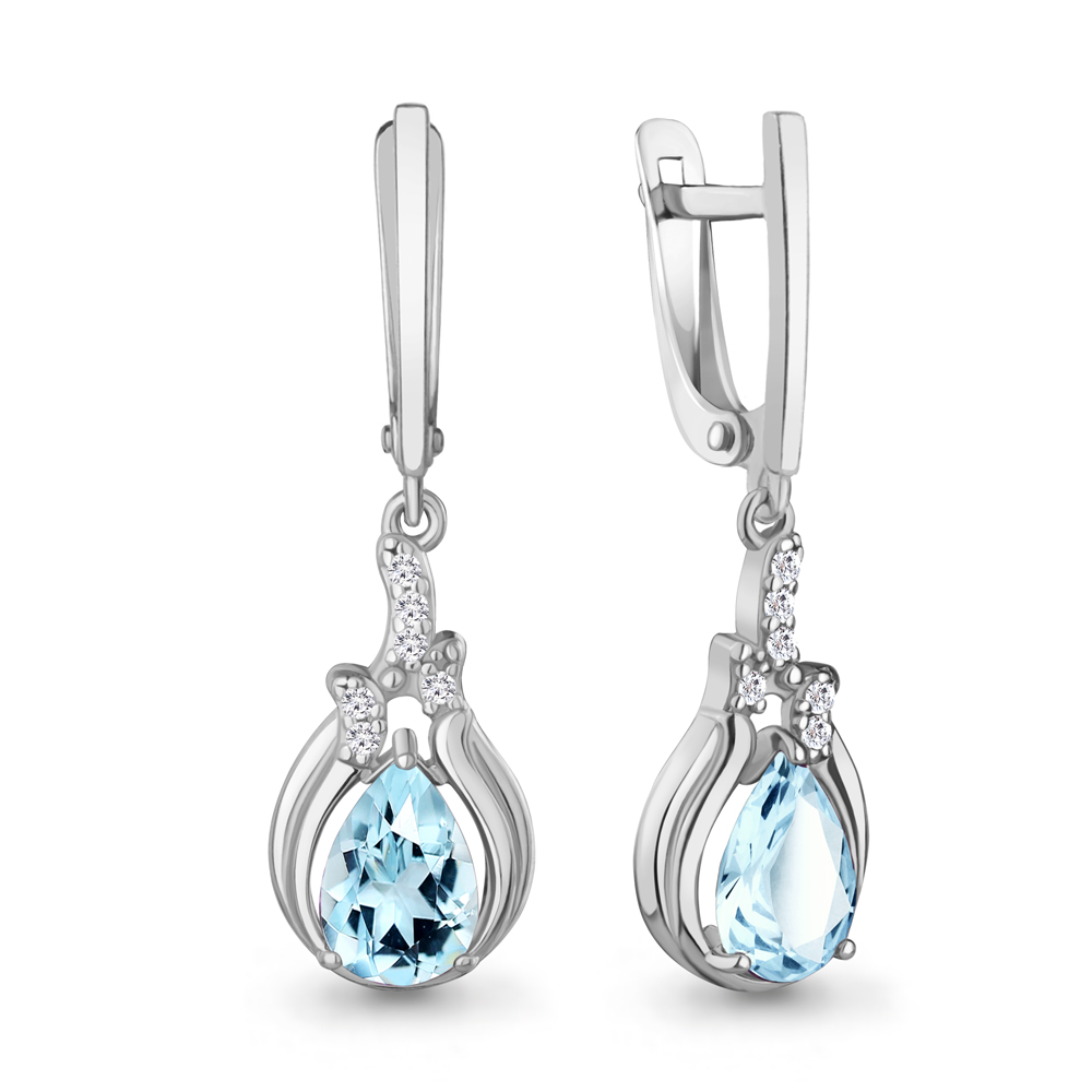 45019802А Серьги из Серебра с топазами скай блю, фианитами