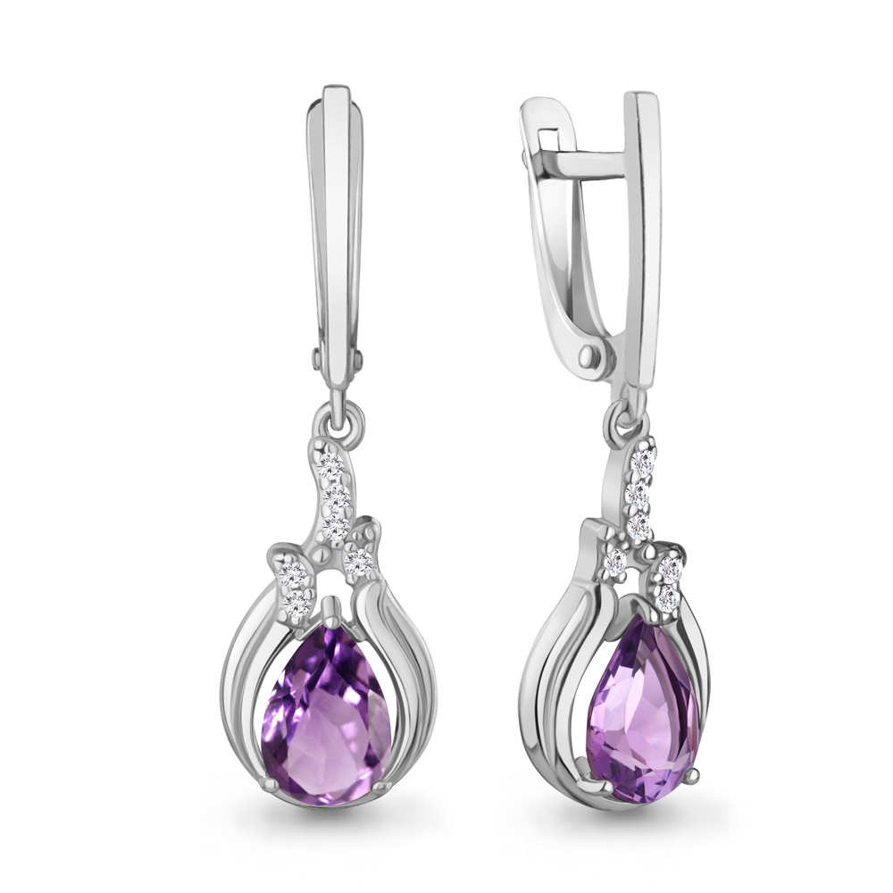 45019804А Серьги из Серебра с аметистами, фианитами