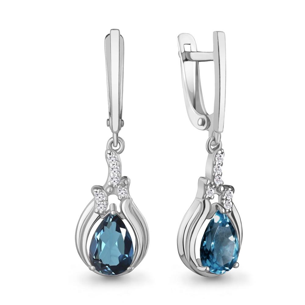 45019808А Серьги из Серебра с топазами лондон блю, фианитами