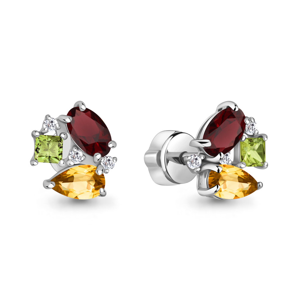 45021949 Серьги из Серебра с гранатами, фианитами, хризолитами, цитринами
