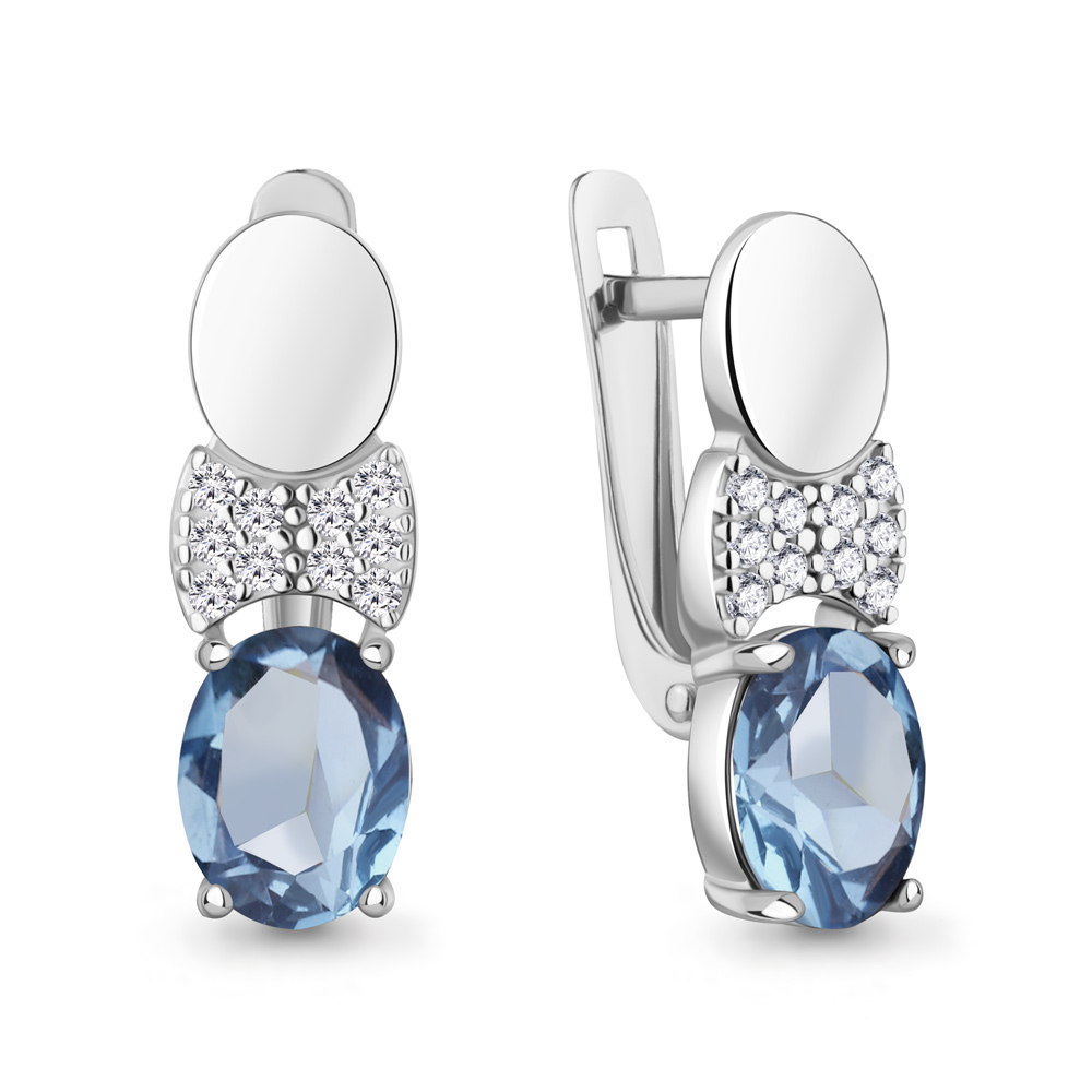 45023205А Серьги из Серебра с топазами свисс блю, фианитами