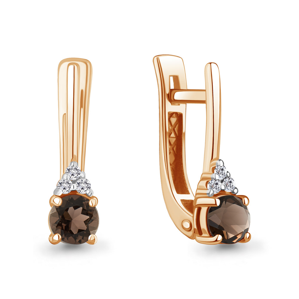 45023701 Серьги из Золота с кварцами дымчатыми, фианитами