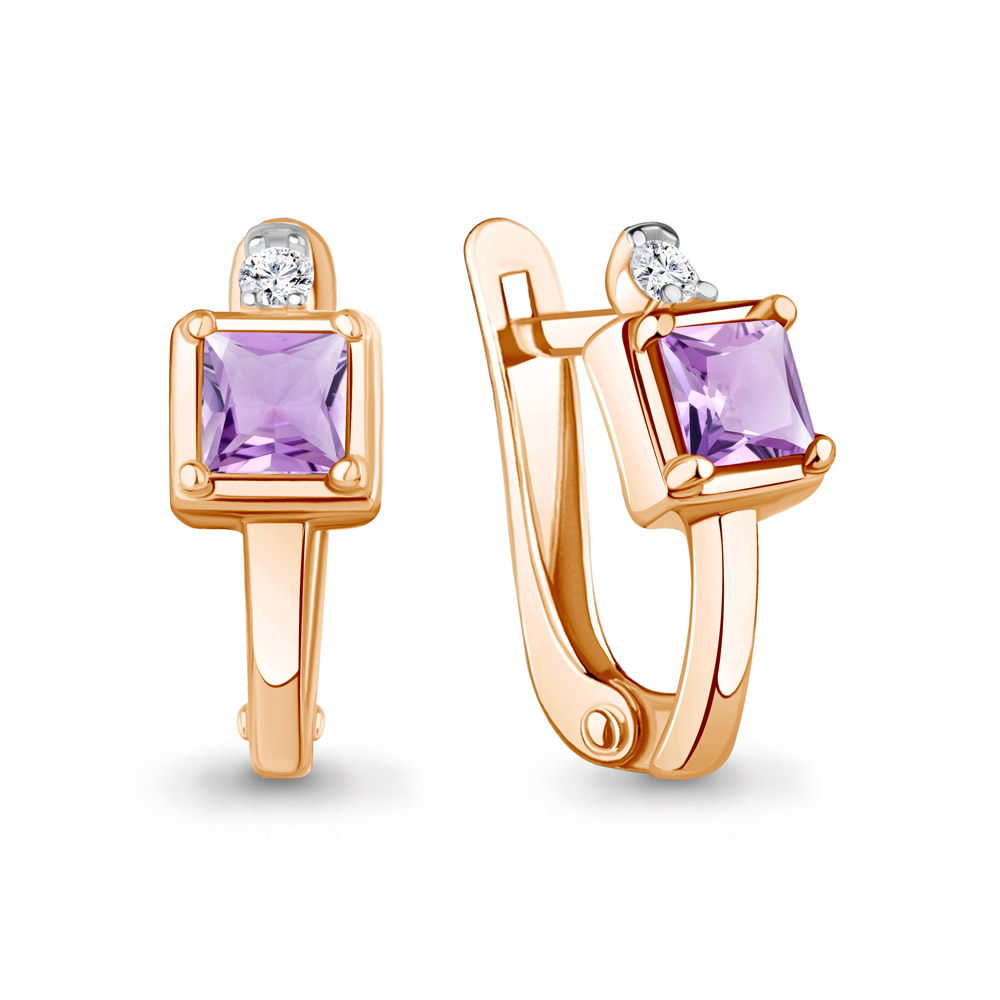 45024104А Серьги из Золота с аметистами, фианитами