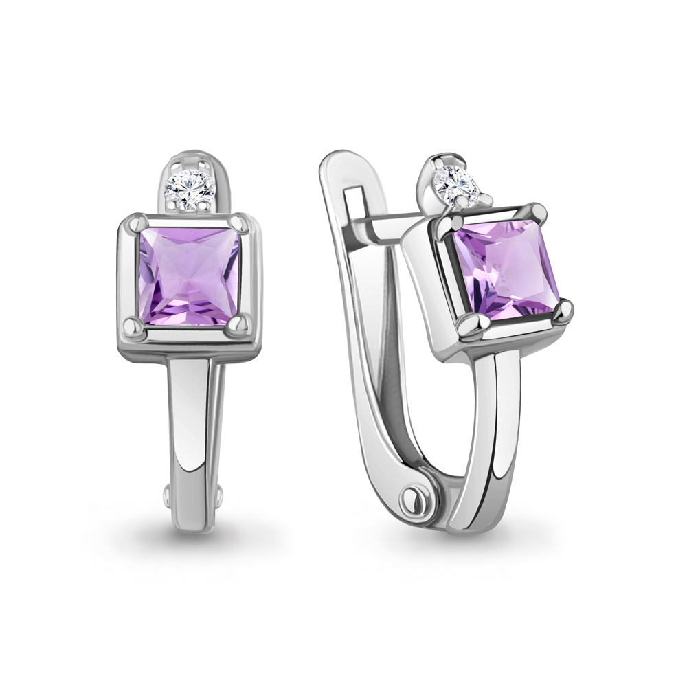 45024104А Серьги из Серебра с аметистами, фианитами