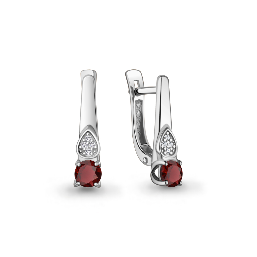 45025403А Серьги из Серебра с гранатами, фианитами