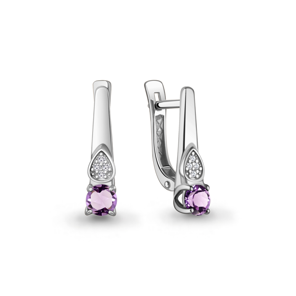 45025404А Серьги из Серебра с аметистами, фианитами