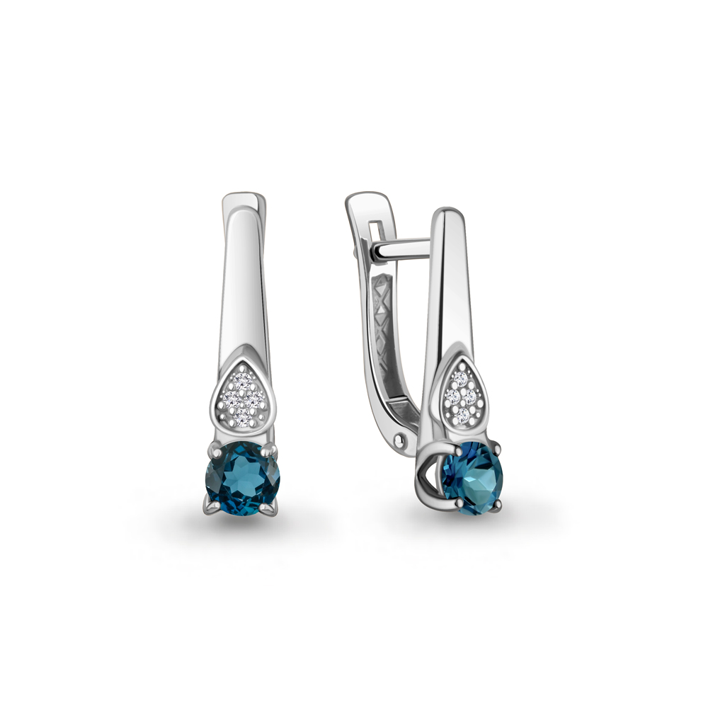 45025408А Серьги из Серебра с топазами лондон блю, фианитами