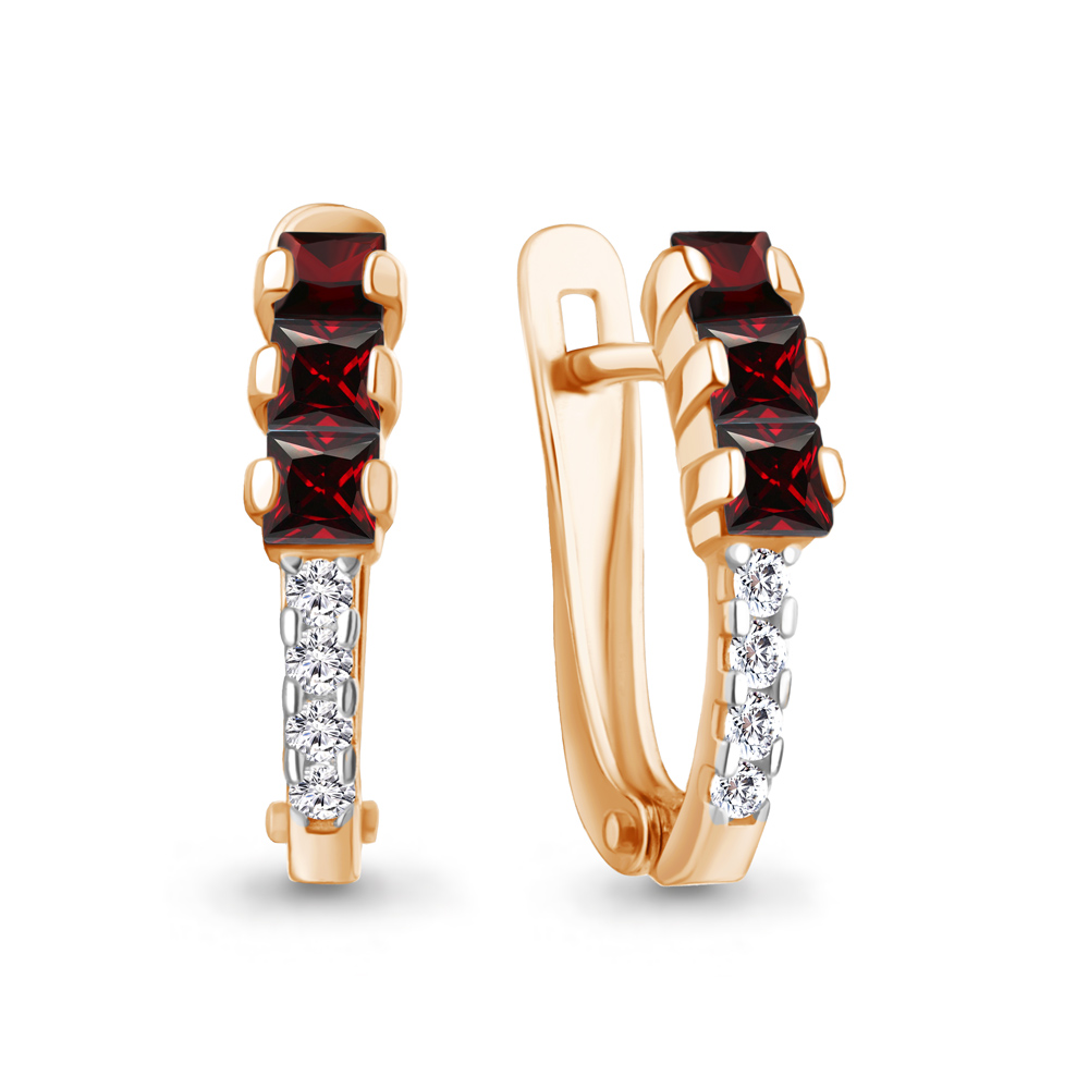 45025503А Серьги из Золота с гранатами, фианитами