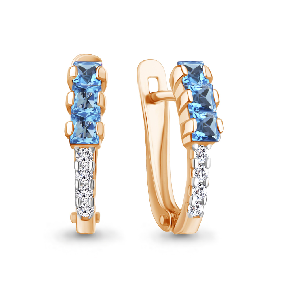 45025505А Серьги из Золота с топазами свисс блю, фианитами